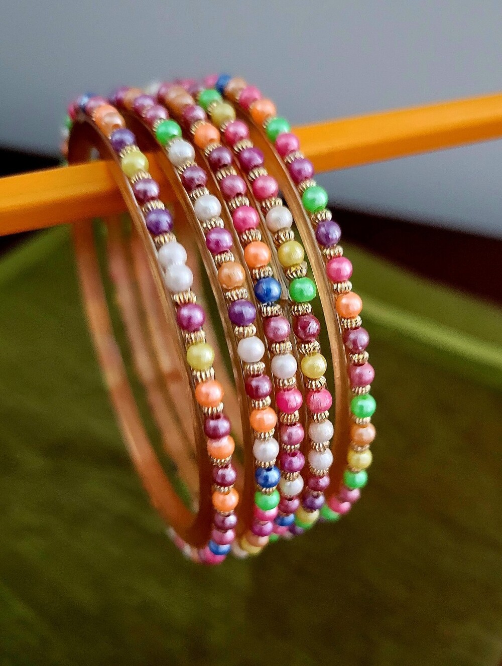 Boho Multicolor Beaded  Stackable Bangles (5) - Picture 6 of 6